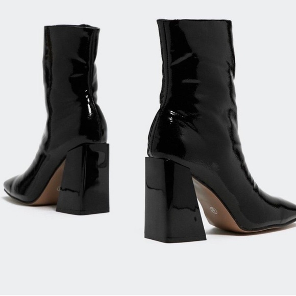 Nasty Gal Black Patent Leather Square Heel Ankle Booties - Picture 3 of 4